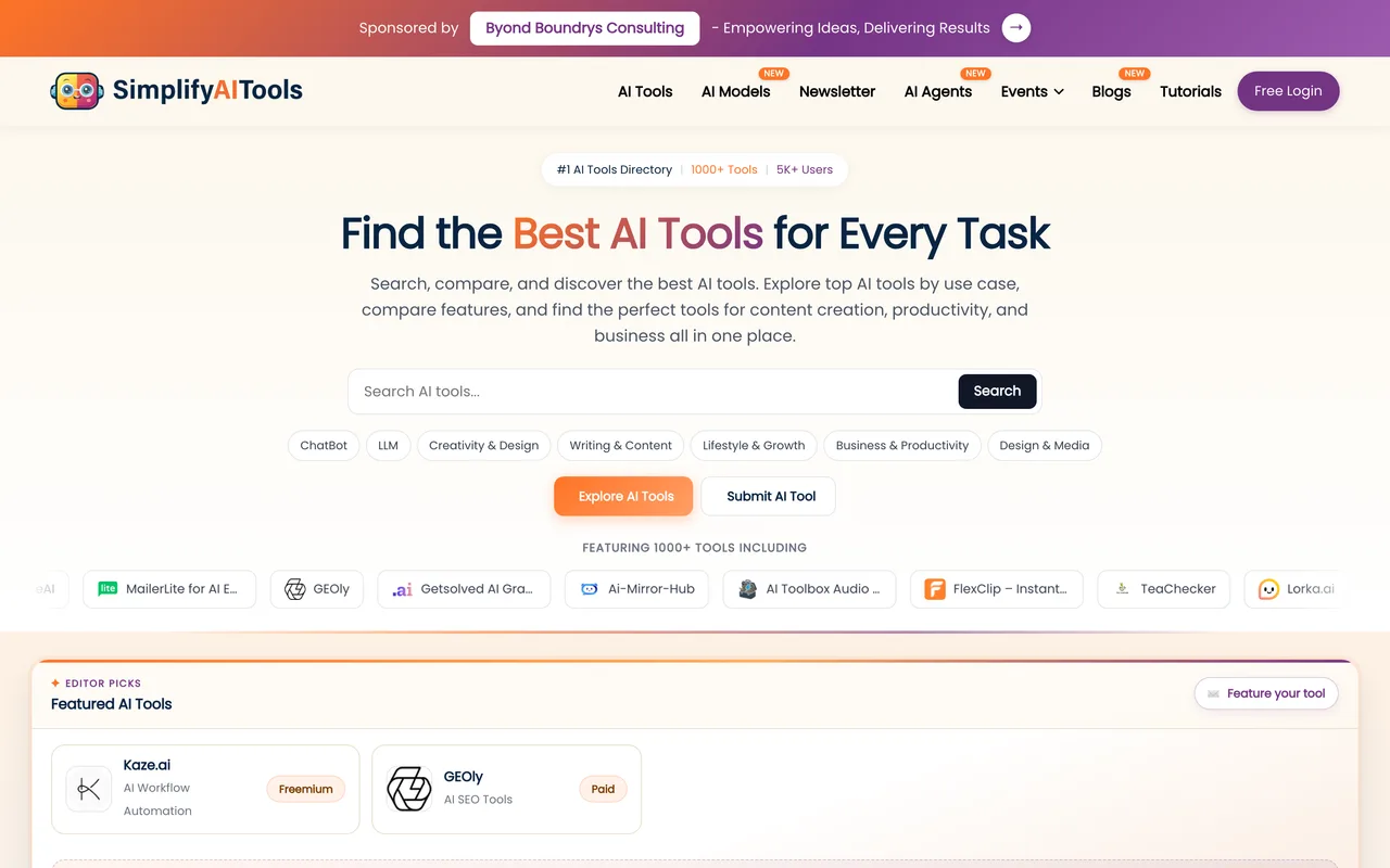 Simplify AI Tools homepage
