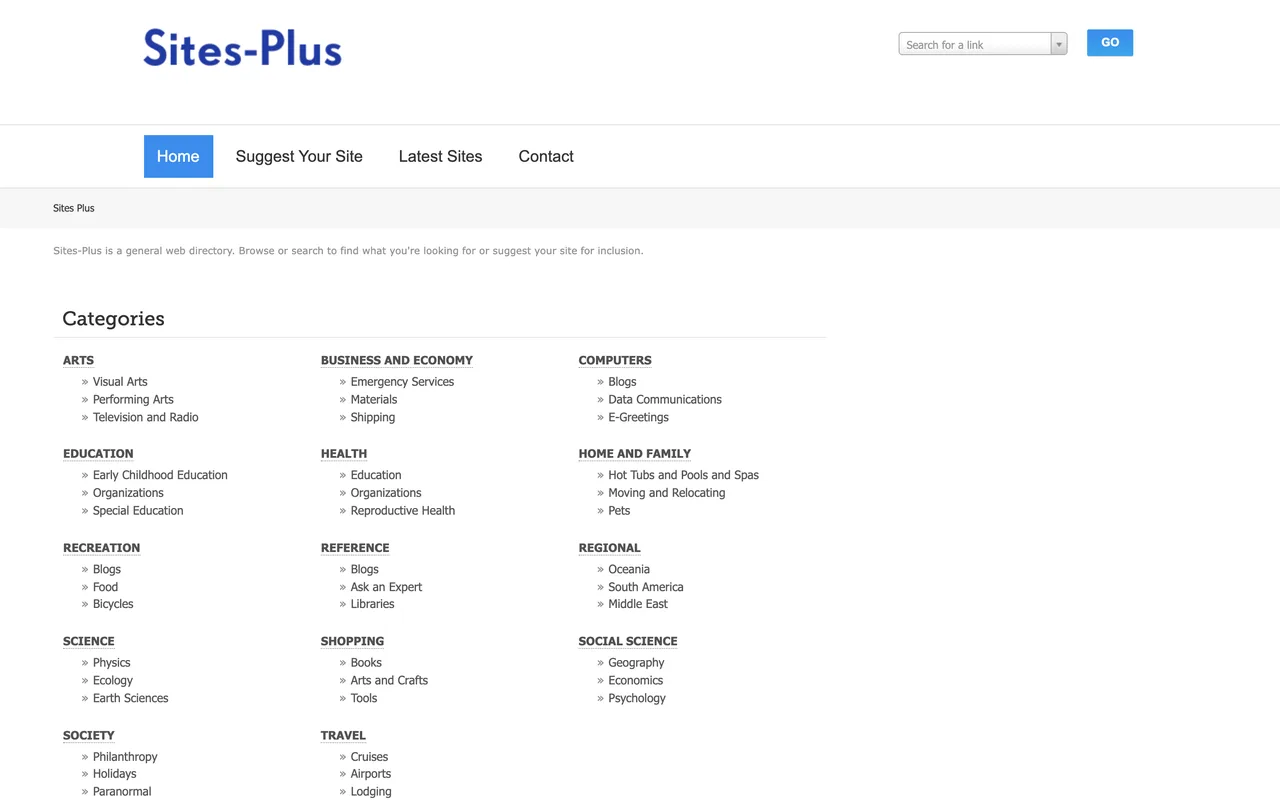 Sites Plus homepage