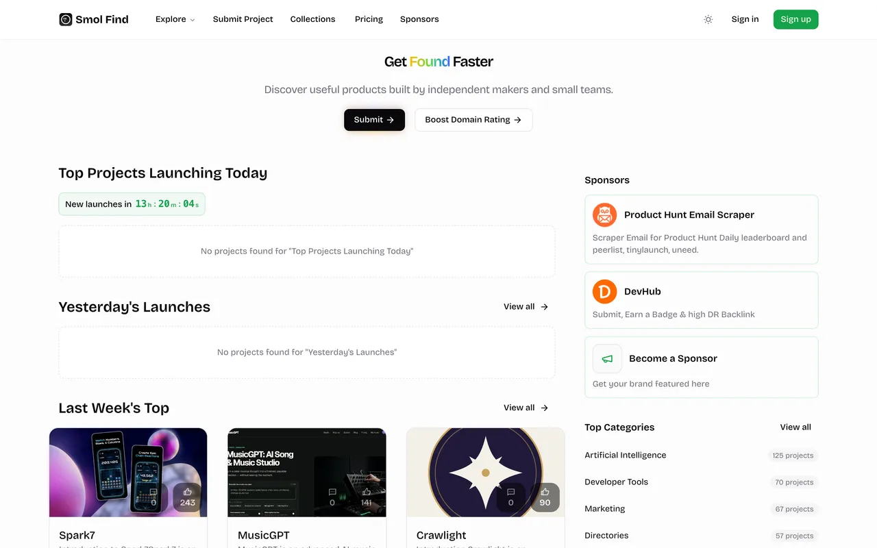 Smol Find homepage