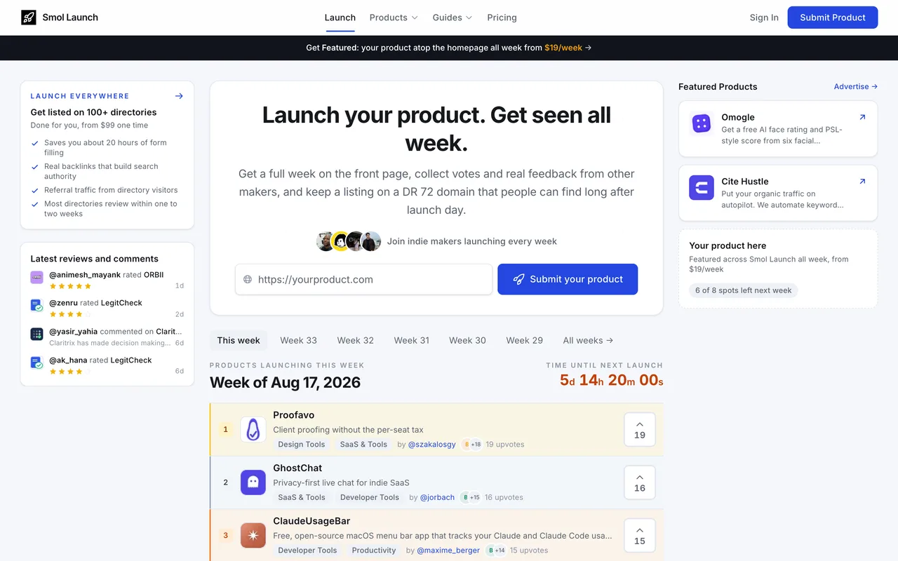 Smol Launch homepage