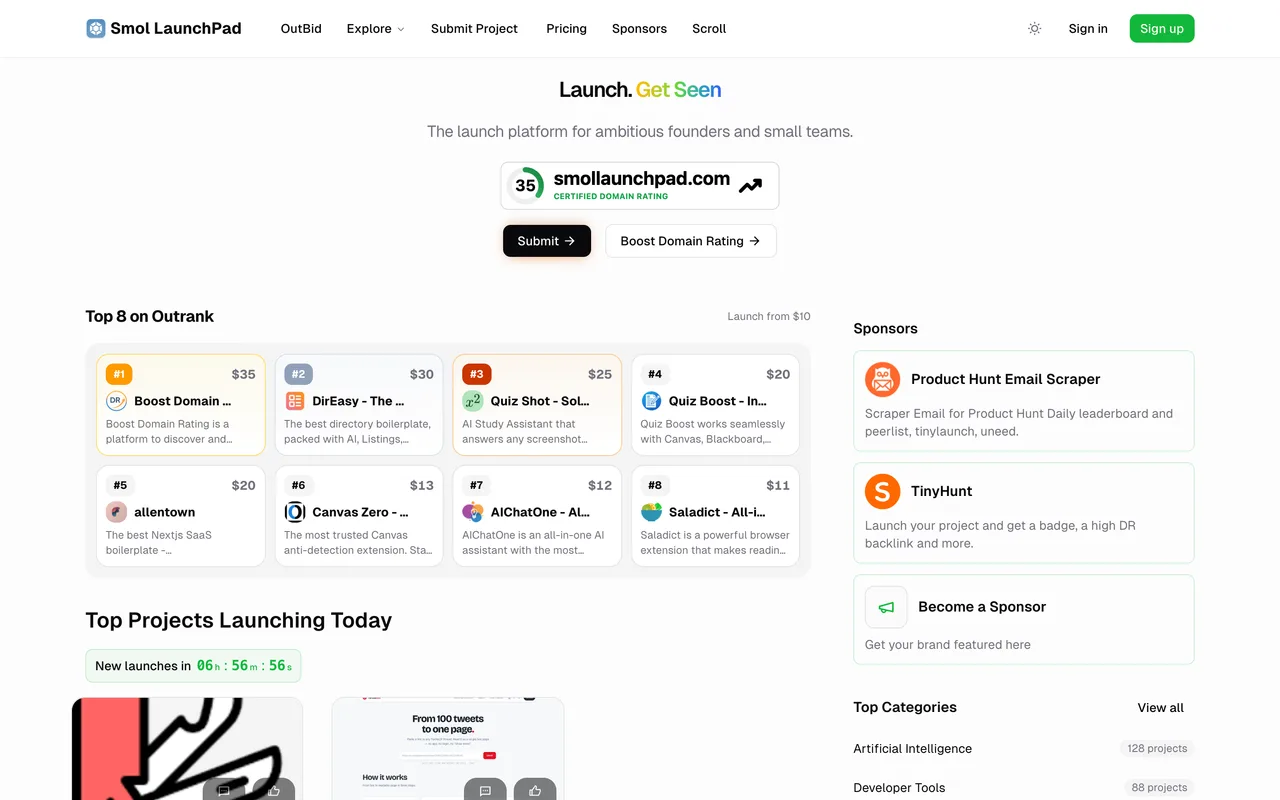 Smol LaunchPad homepage