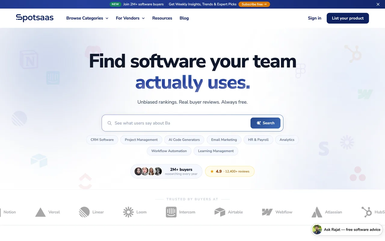 SpotSaaS homepage