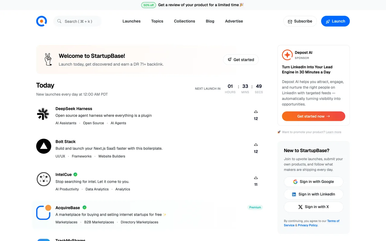 StartupBase homepage