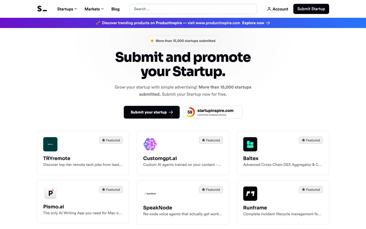 StartupInspire homepage
