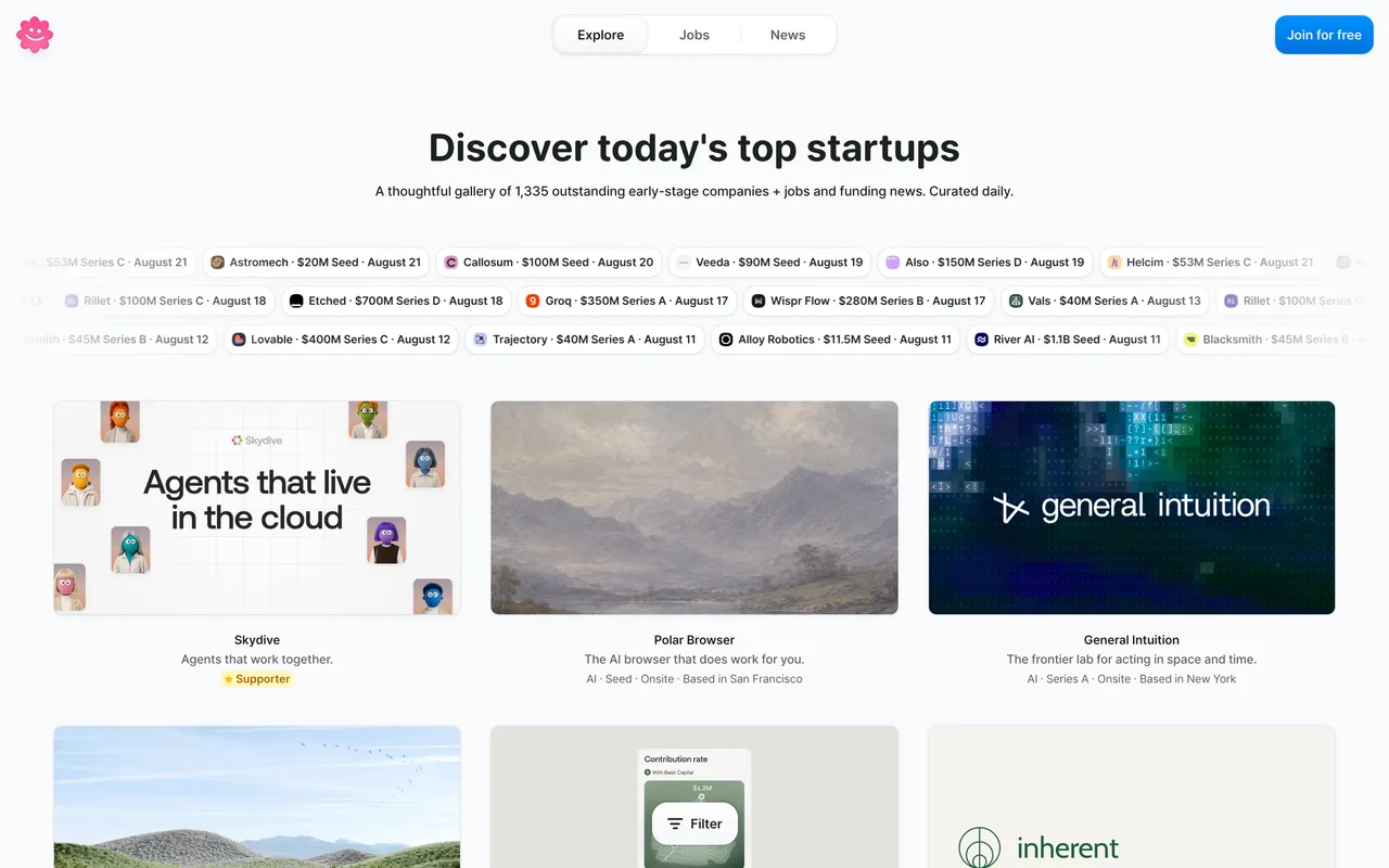 startups.gallery homepage