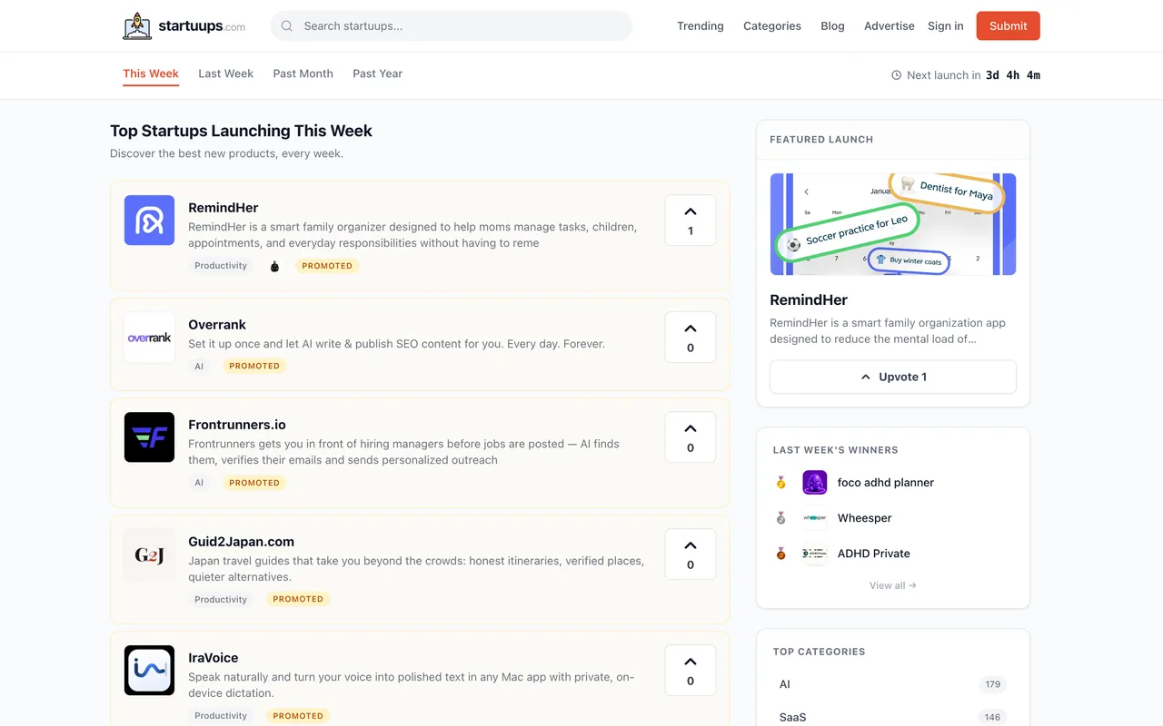startuups.com homepage