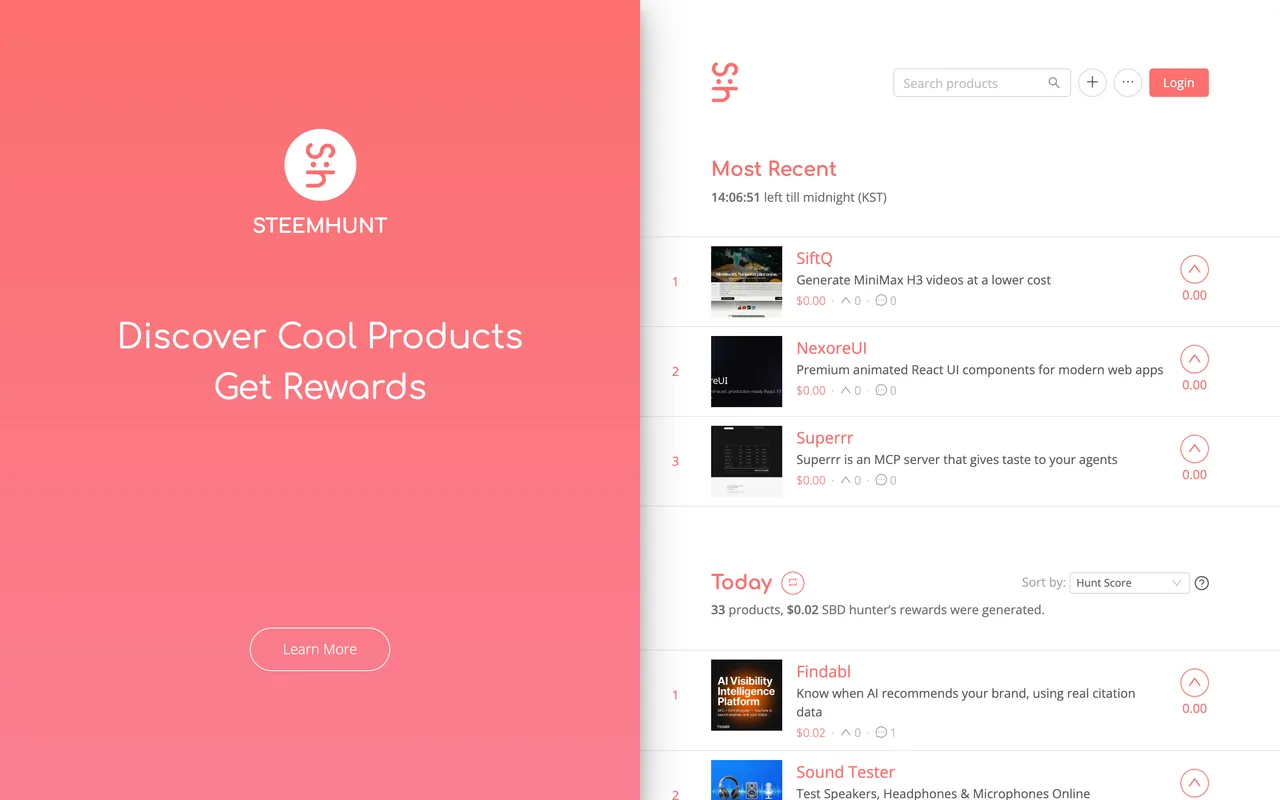 Steemhunt homepage