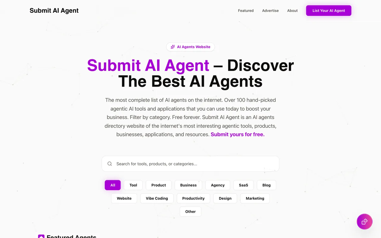 Submit AI Agent homepage