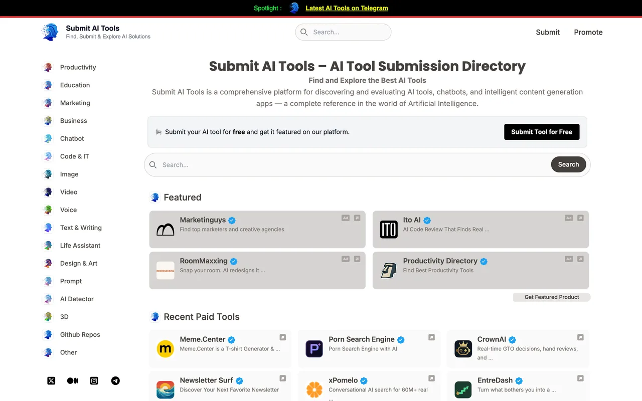 Submit AI Tools homepage
