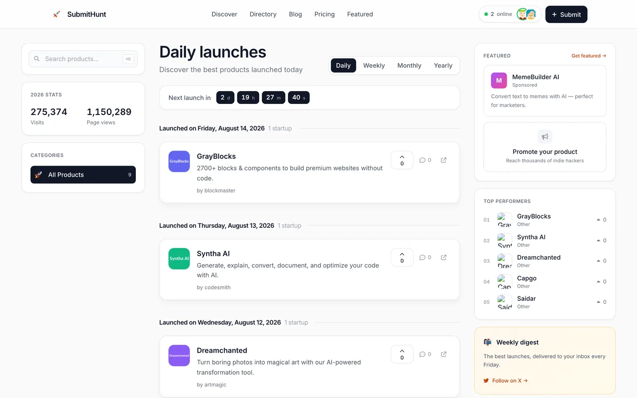SubmitHunt homepage