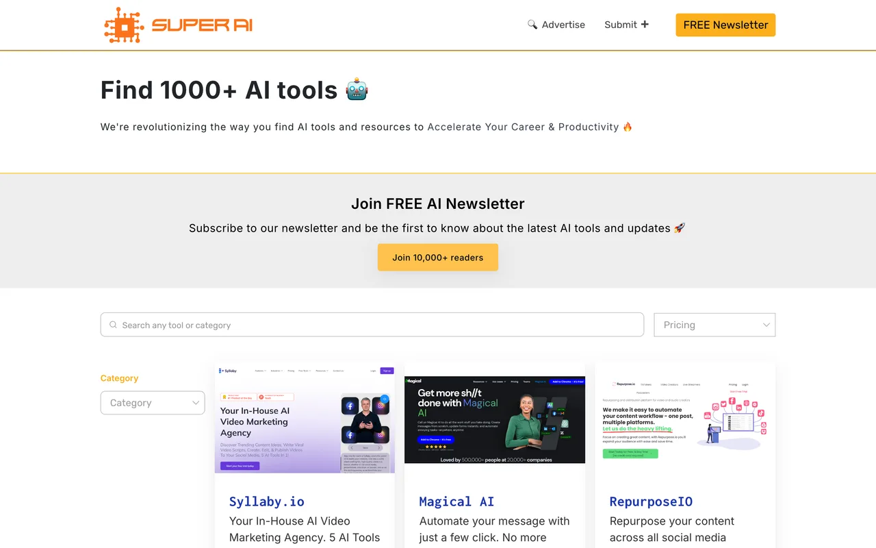 Super AI Tools homepage