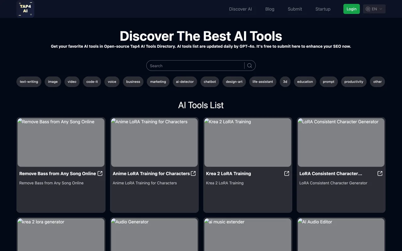 Tap4 AI Directory homepage