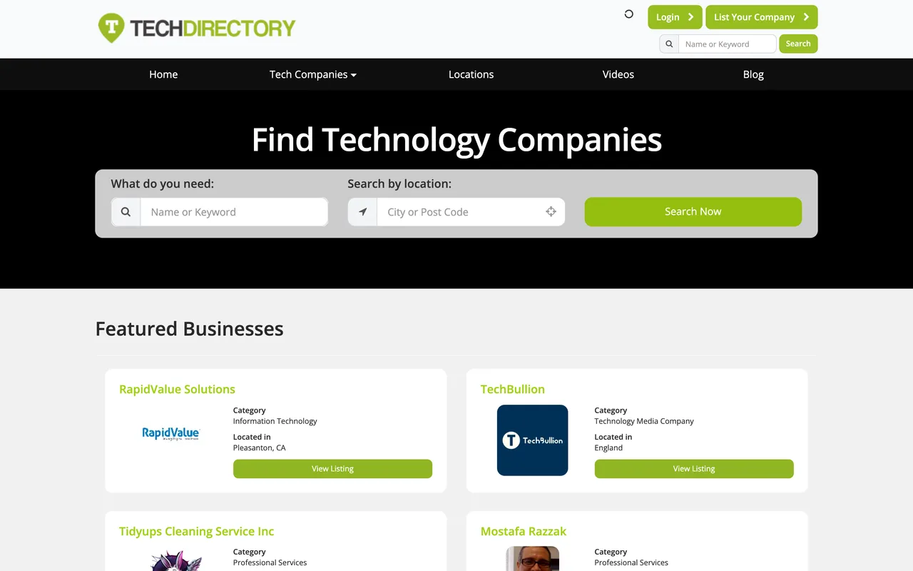 TechDirectory homepage