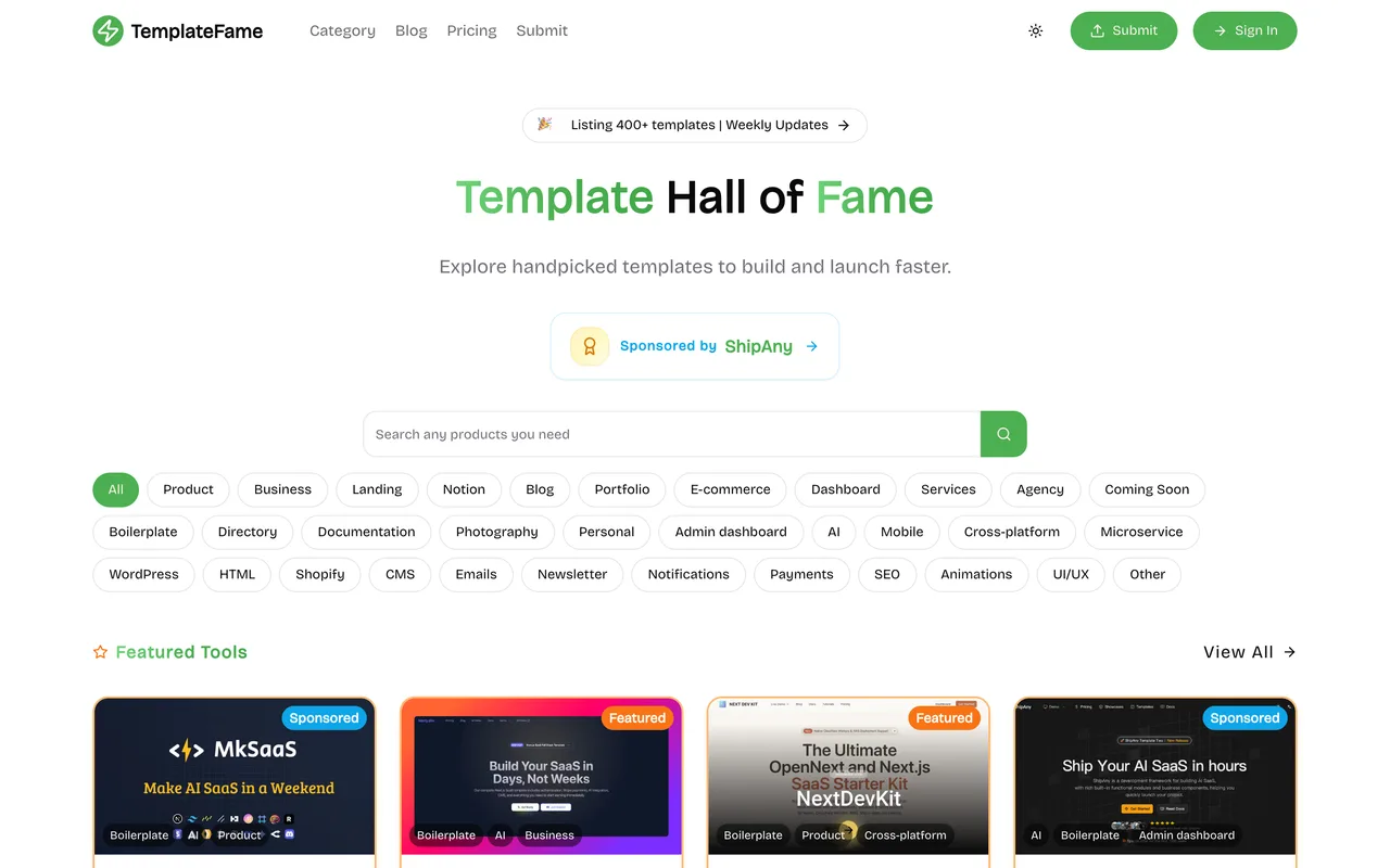 TemplateFame homepage