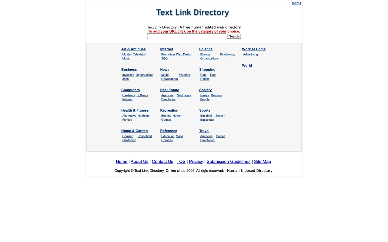 Text Link Directory homepage