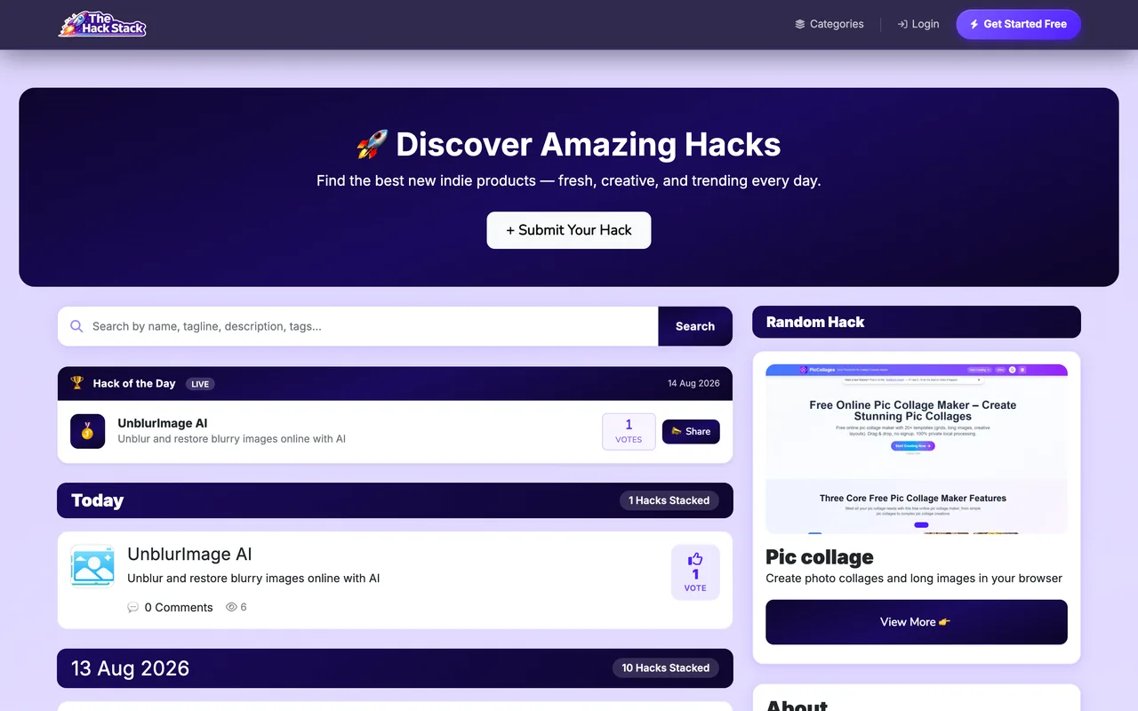The Hack Stack homepage