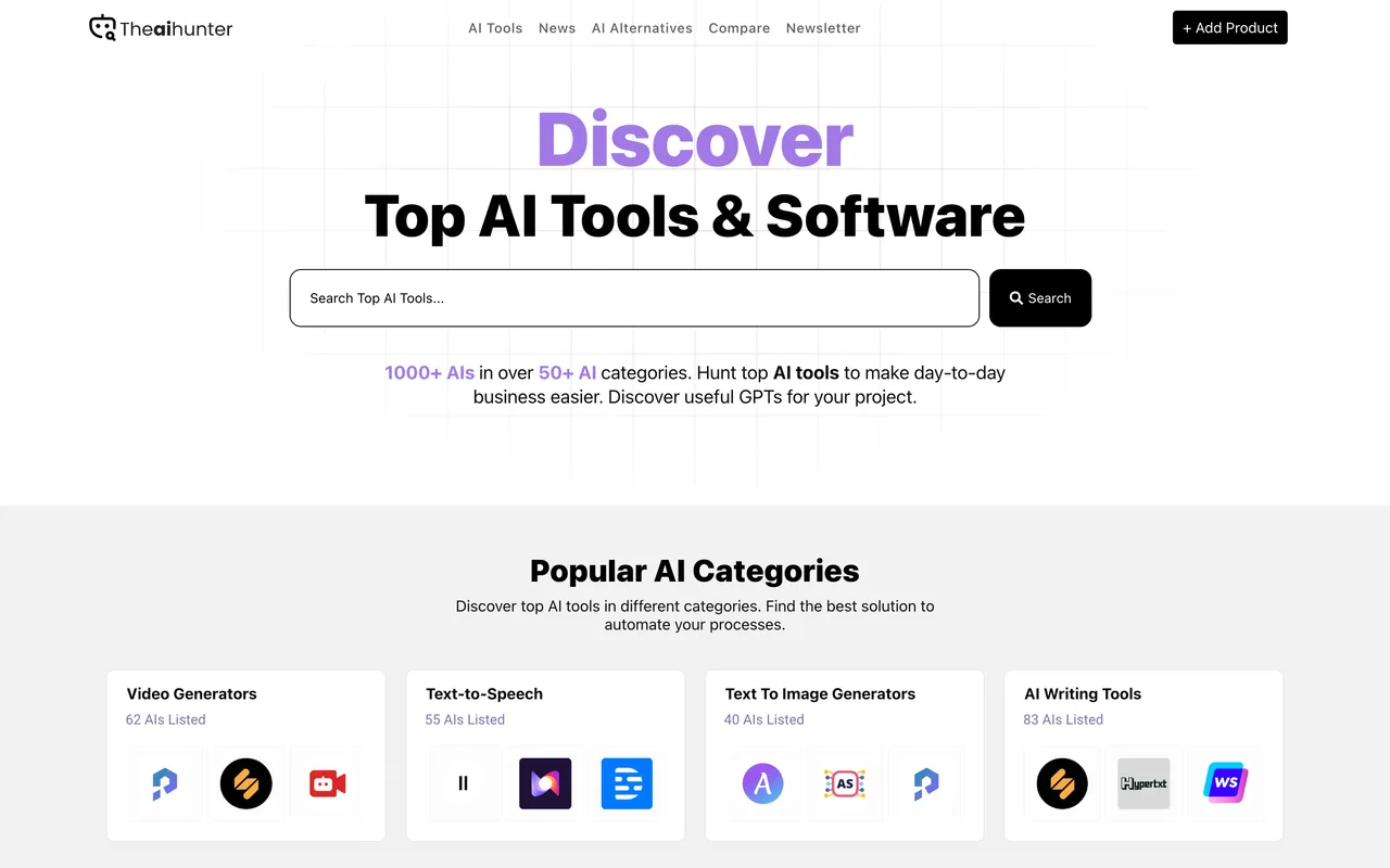 Theaihunter homepage