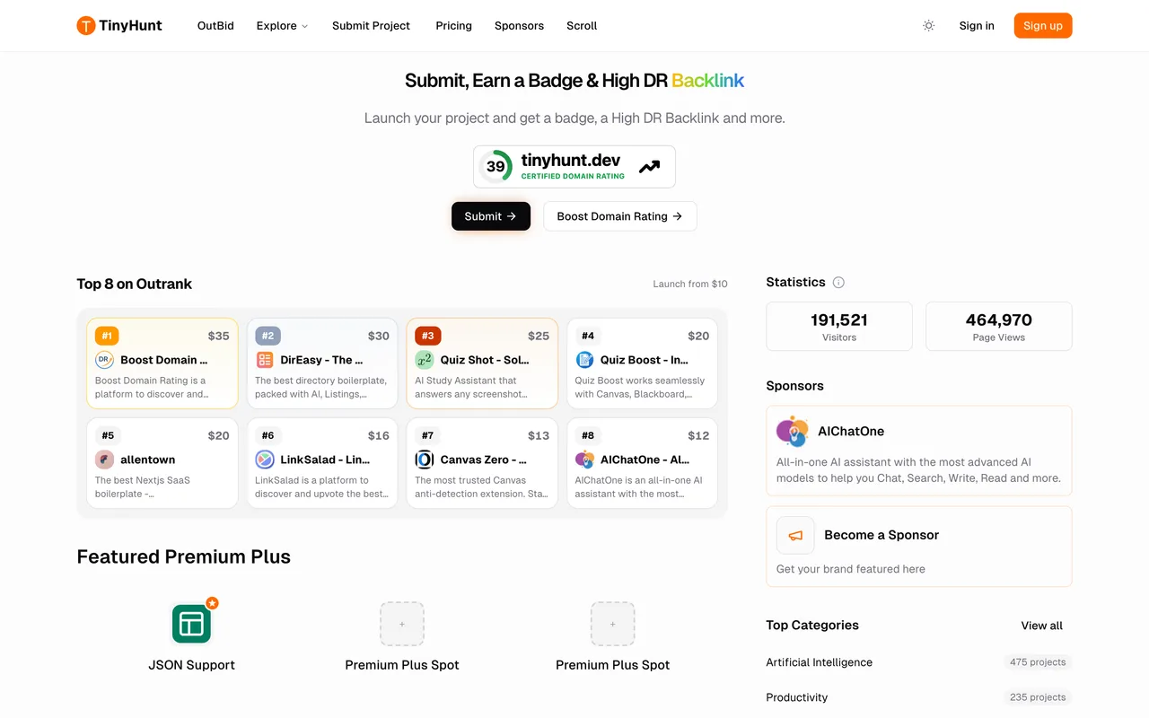 TinyHunt homepage