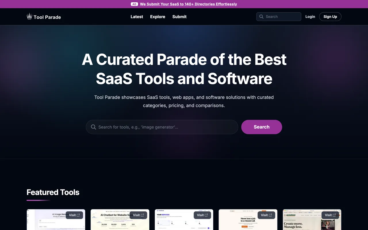 Tool Parade homepage