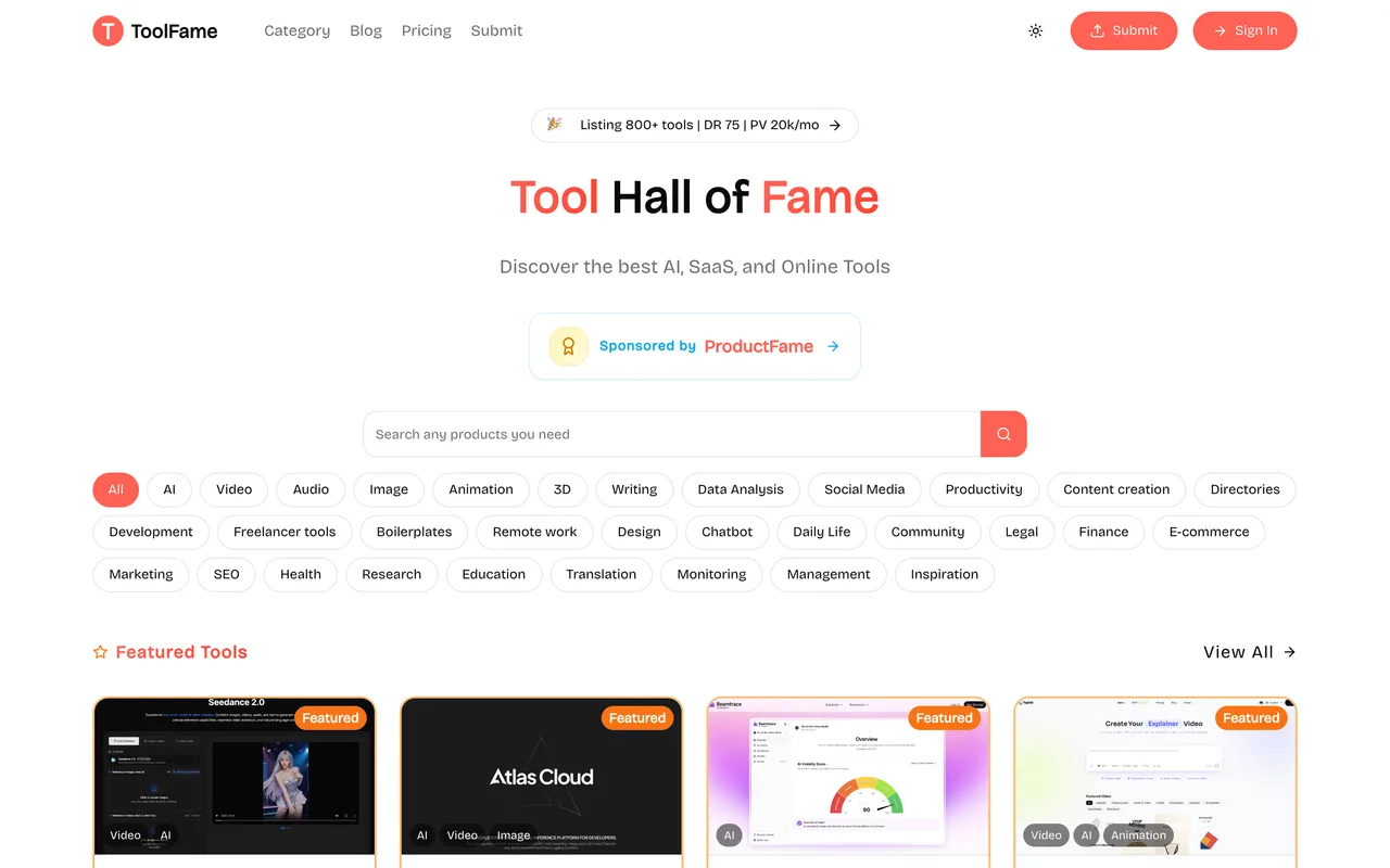 ToolFame homepage