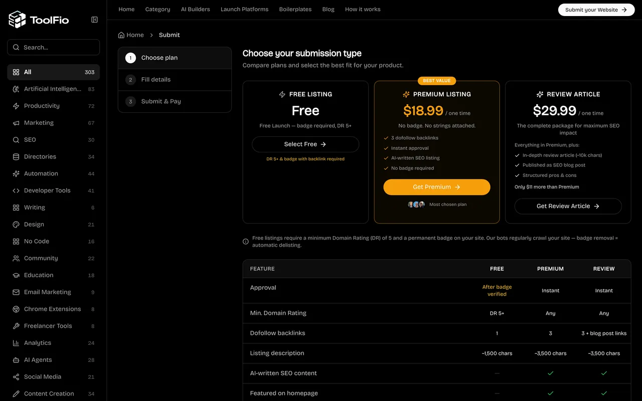 Toolfio homepage