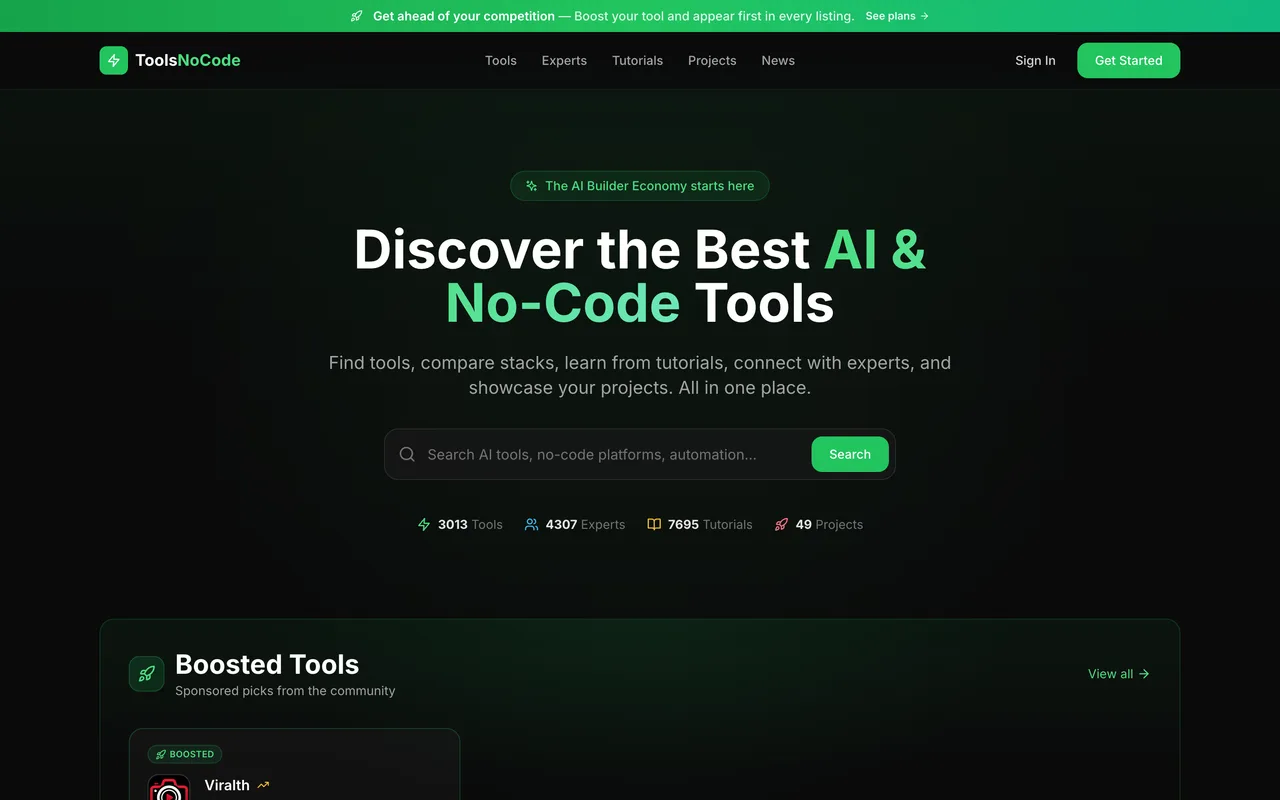 ToolsNoCode homepage
