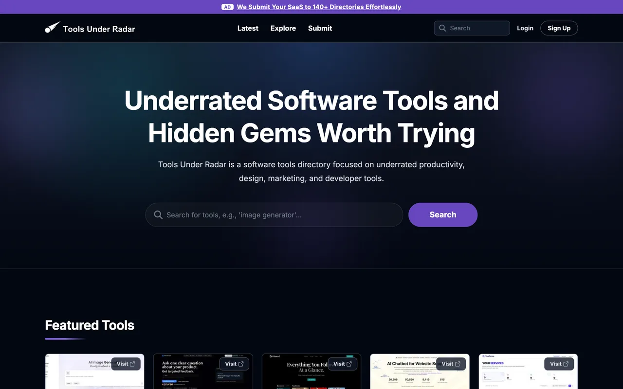 Tools Under Radar homepage