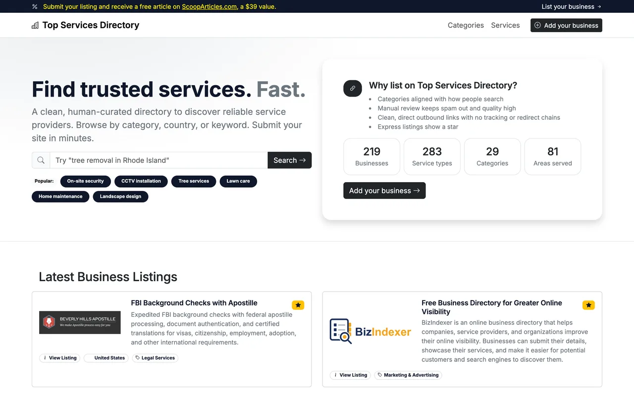 Top Services Directory homepage