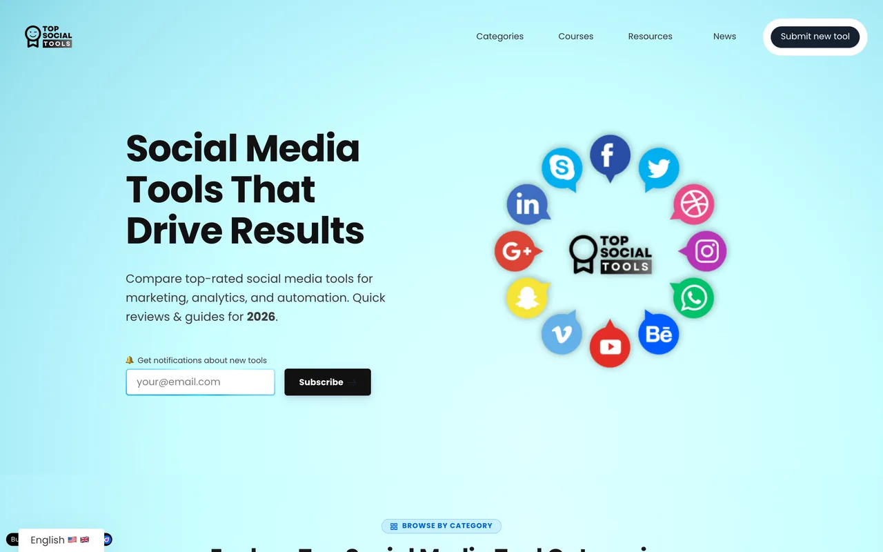 Top Social Tools homepage