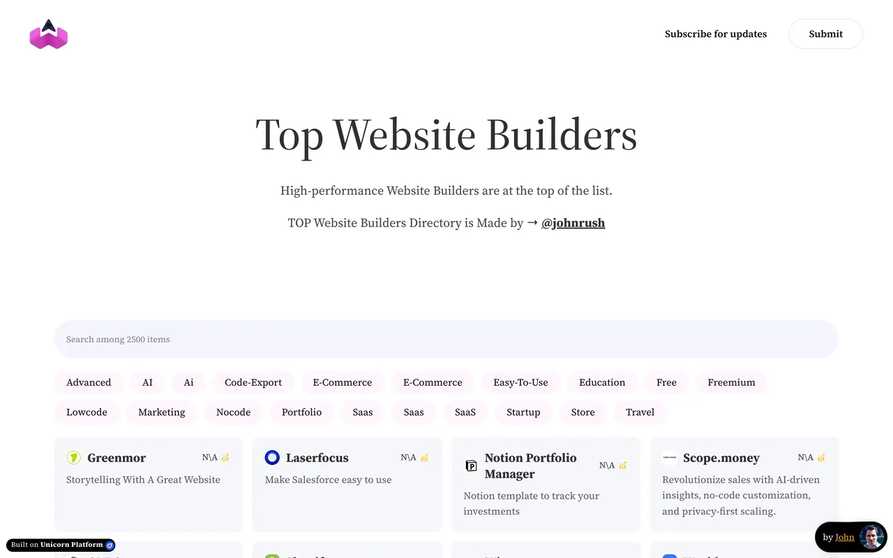 Top Website Builders homepage