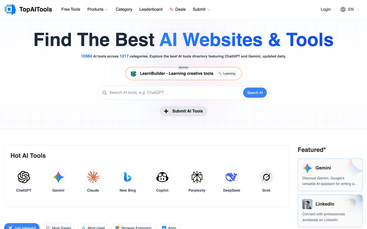 TopAITools homepage