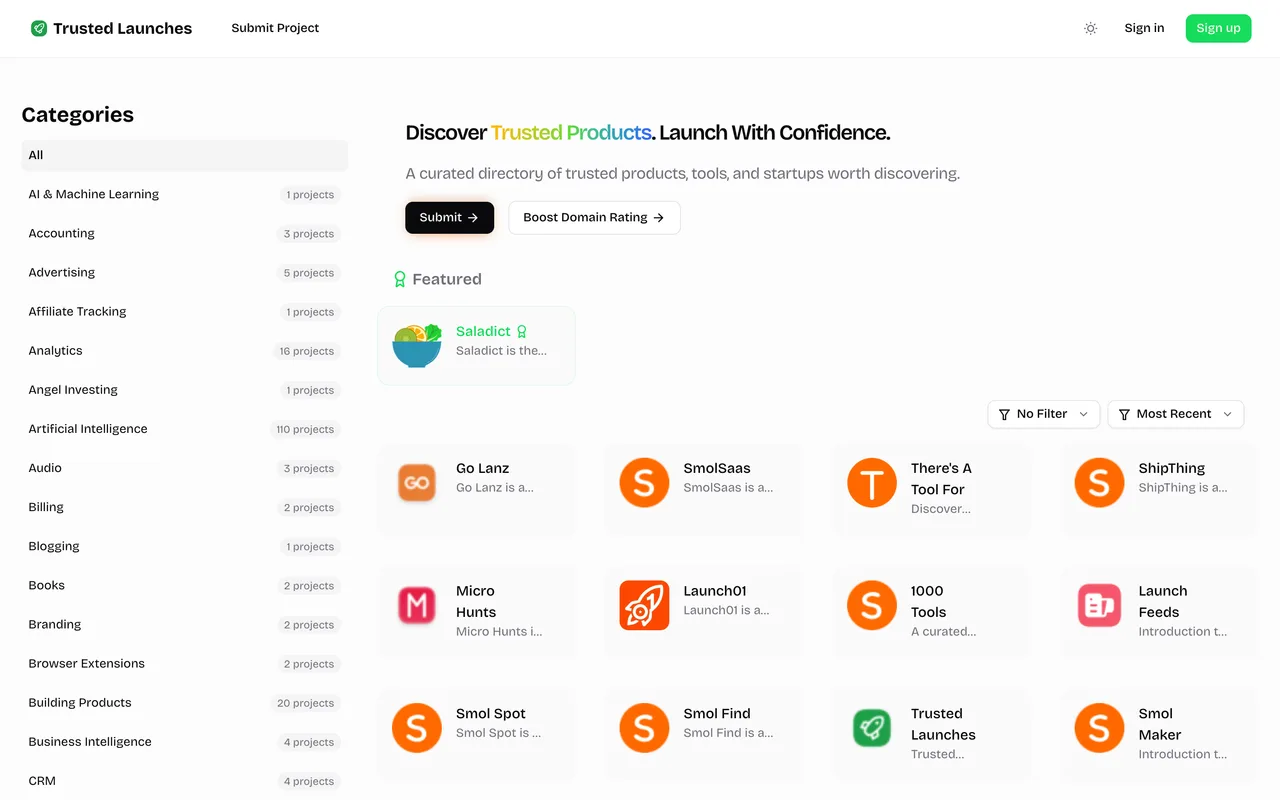 Trusted Launches homepage