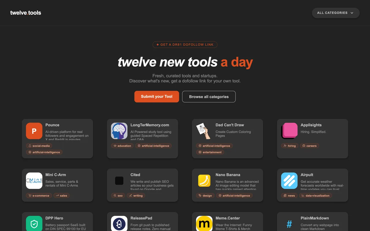 Twelve Tools homepage