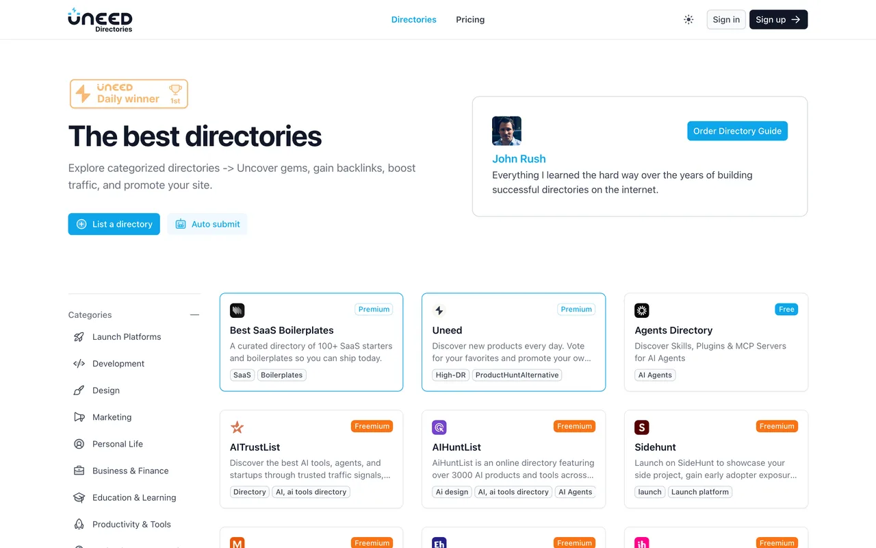Uneed Directories homepage