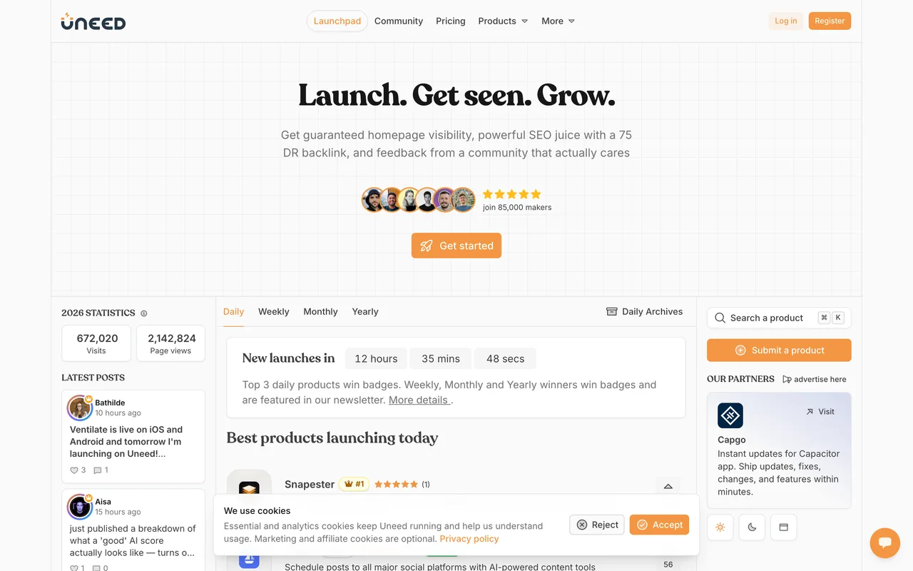 Uneed homepage