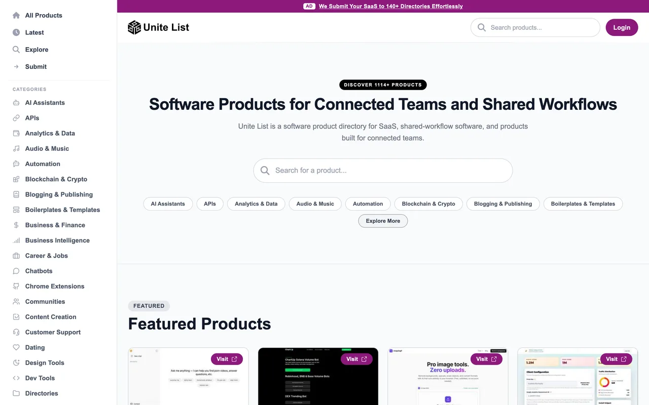 Unite List homepage