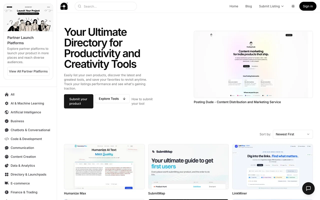 Uno Directory homepage