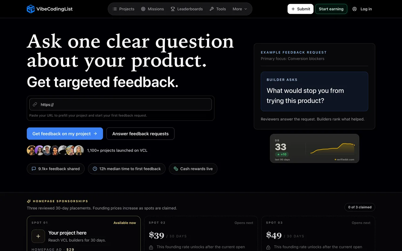 VibeCodingList homepage