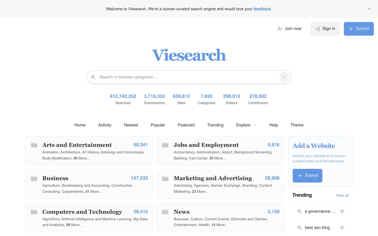 Viesearch homepage