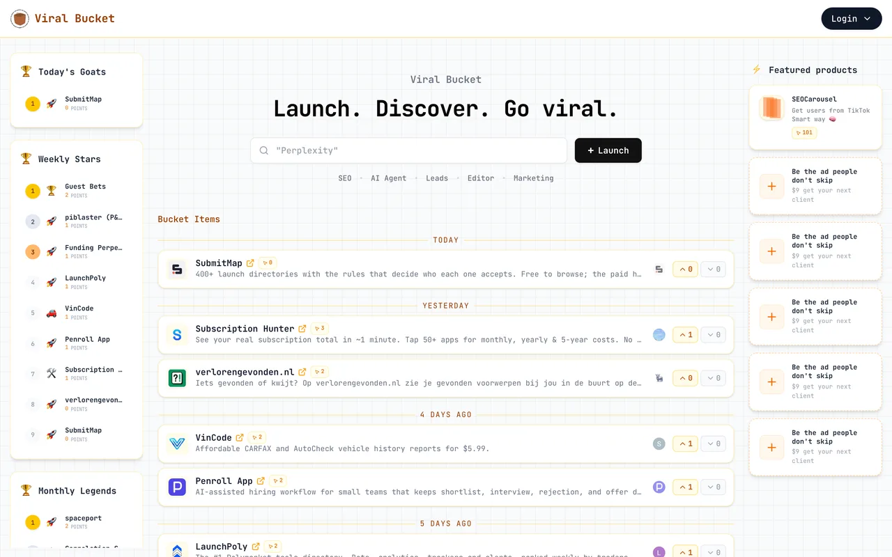 Viral Bucket homepage