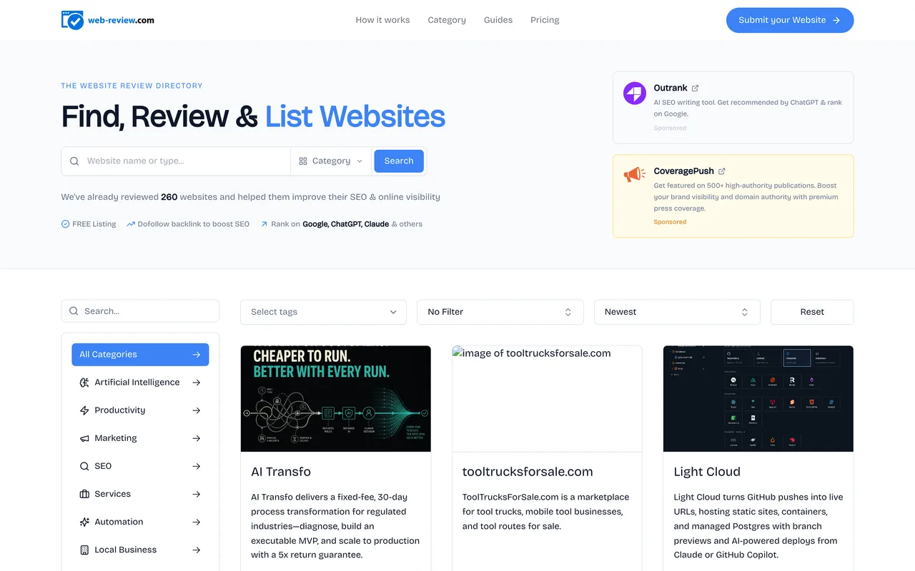 Web Review homepage