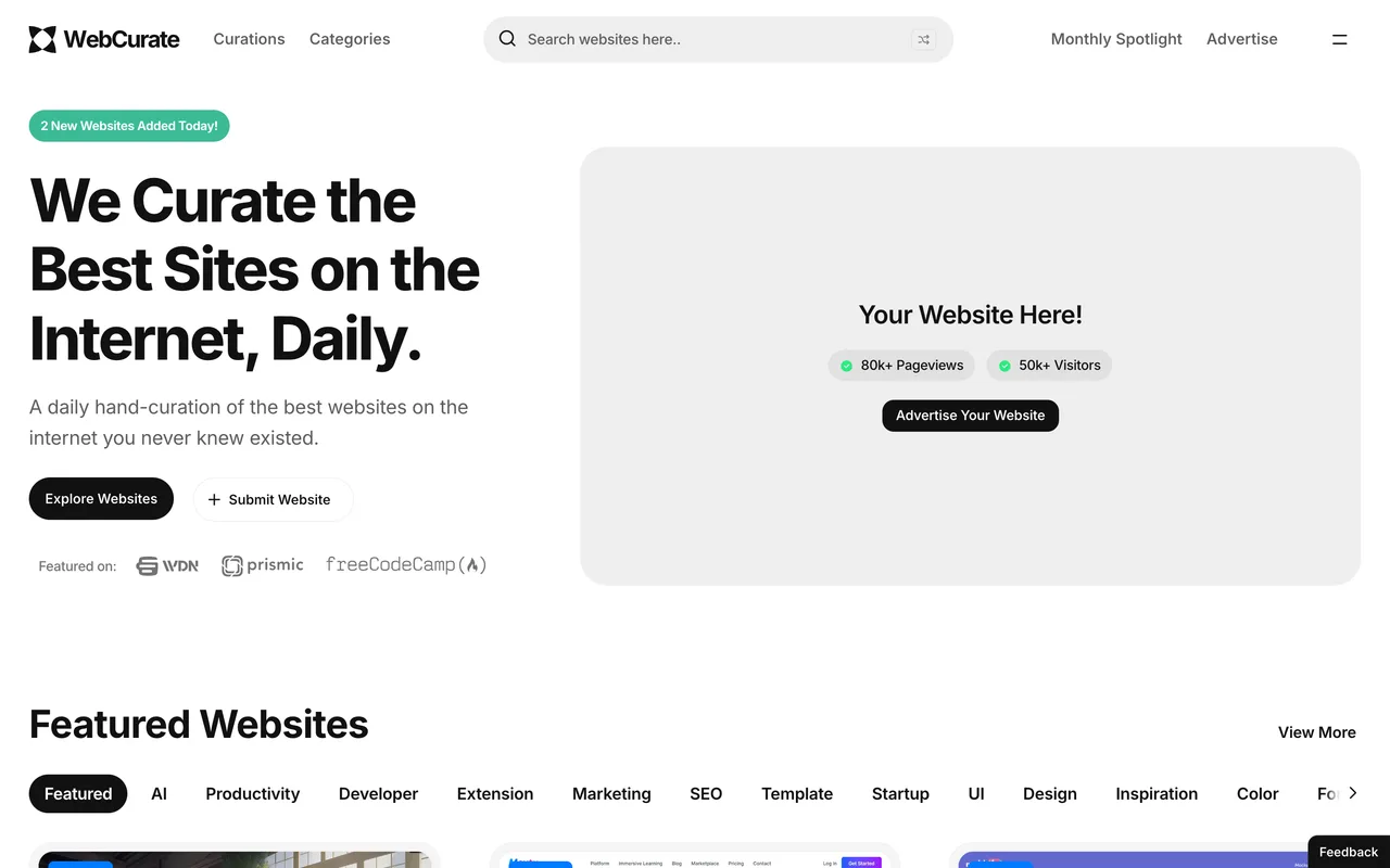 WebCurate homepage