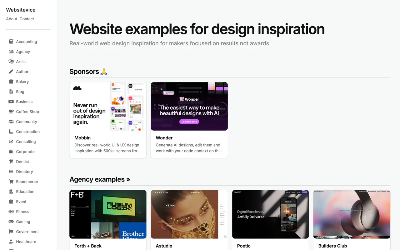 Websitevice homepage
