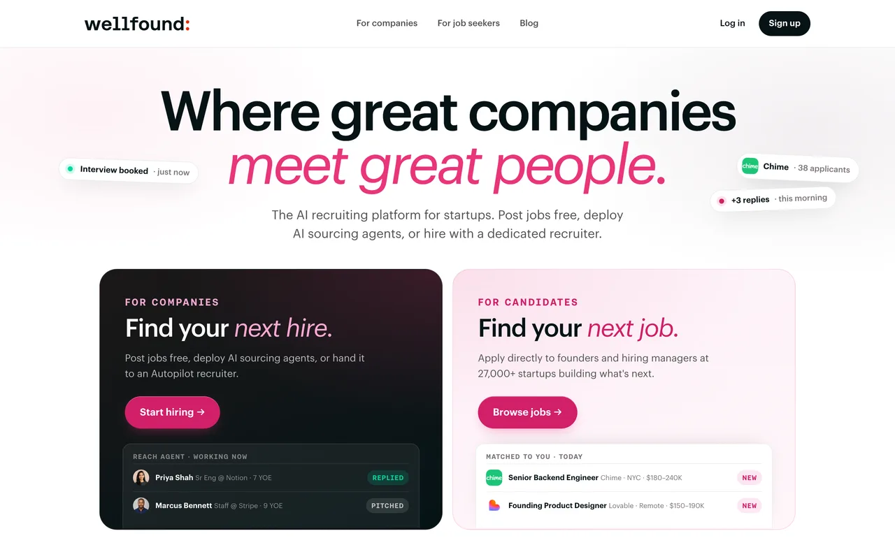 Wellfound homepage