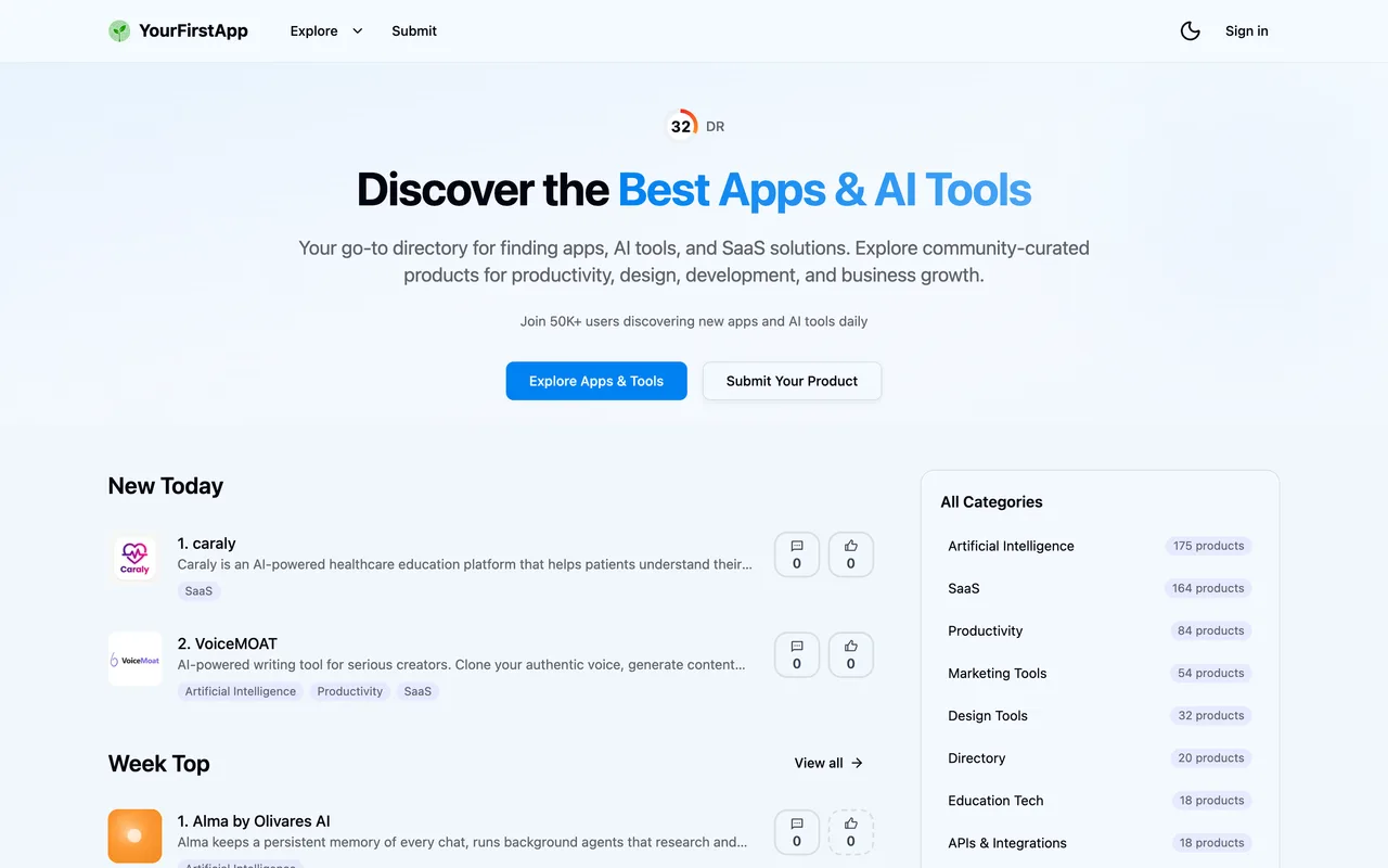 YourFirstApp homepage
